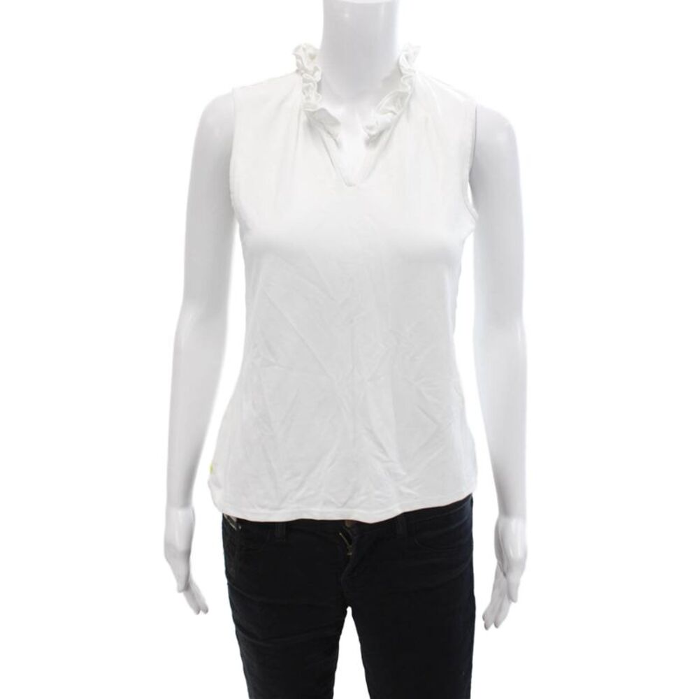 Designer Women White V-Neck Sleeveless Tank Classic Size M